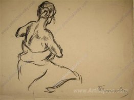 Seated model wrapped in drapery