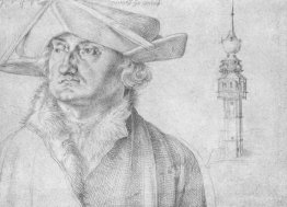 Portrait of Lazarus Ravensburger and the turrets of the court of