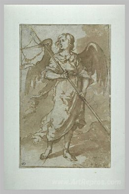 Angel holding a banner