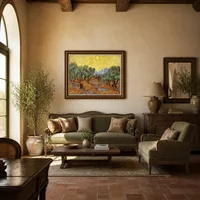 Olive Trees with Yellow Sky and Sun — Italian Villa