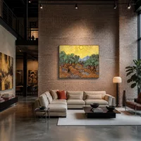 Olive Trees with Yellow Sky and Sun — Art Collector Home