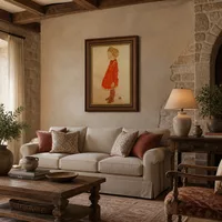 Little Girl with Blond Hair in a Red Dress — Italian Villa
