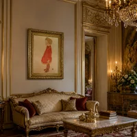 Little Girl with Blond Hair in a Red Dress — Baroque Salon