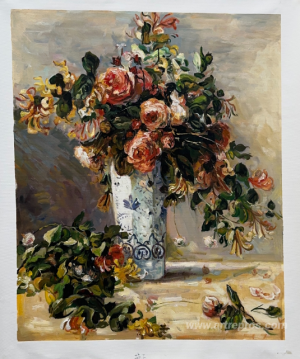 Roses and Jasmine in a Delft Vase