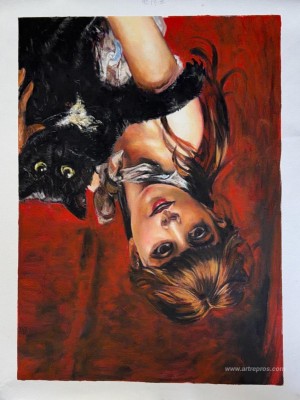 Girl with Black Cat 