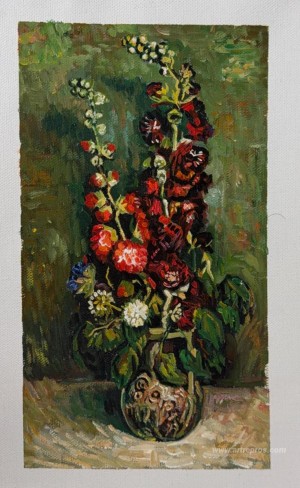 Vase of Hollyhocks