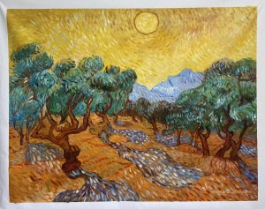 Olive Trees with Yellow Sky and Sun