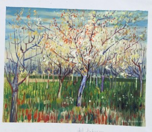 Orchard with Blossoming Apricot Trees 