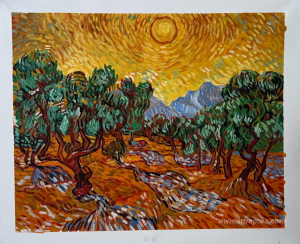 Olive Trees with Yellow Sky and Sun