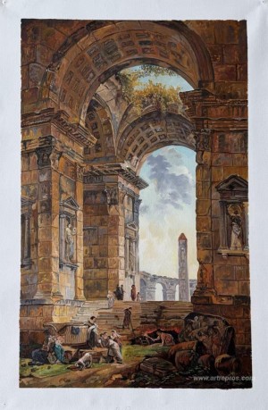 Ruins with an obelisk in the distance