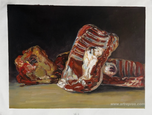 Still life of Sheep's Ribs and Head - The Butcher's conter