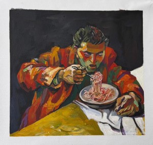 Man eating spaghetti