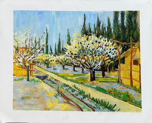 Orchard in Blossom, Bordered by Cypresses