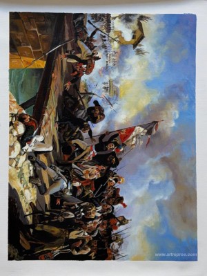 Napoleon Bonaparte leading his troops over the bridge of Arcol