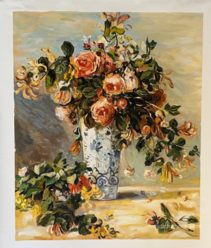 Roses and Jasmine in a Delft Vase