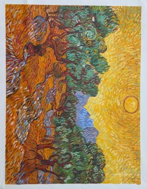 Olive Trees with Yellow Sky and Sun